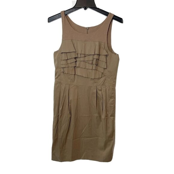 BCBGMAXAVRIA Womens Sleeveless Sheath Mini Dress Mocha Size 8 Ruffles Formal - Picture 1 of 9